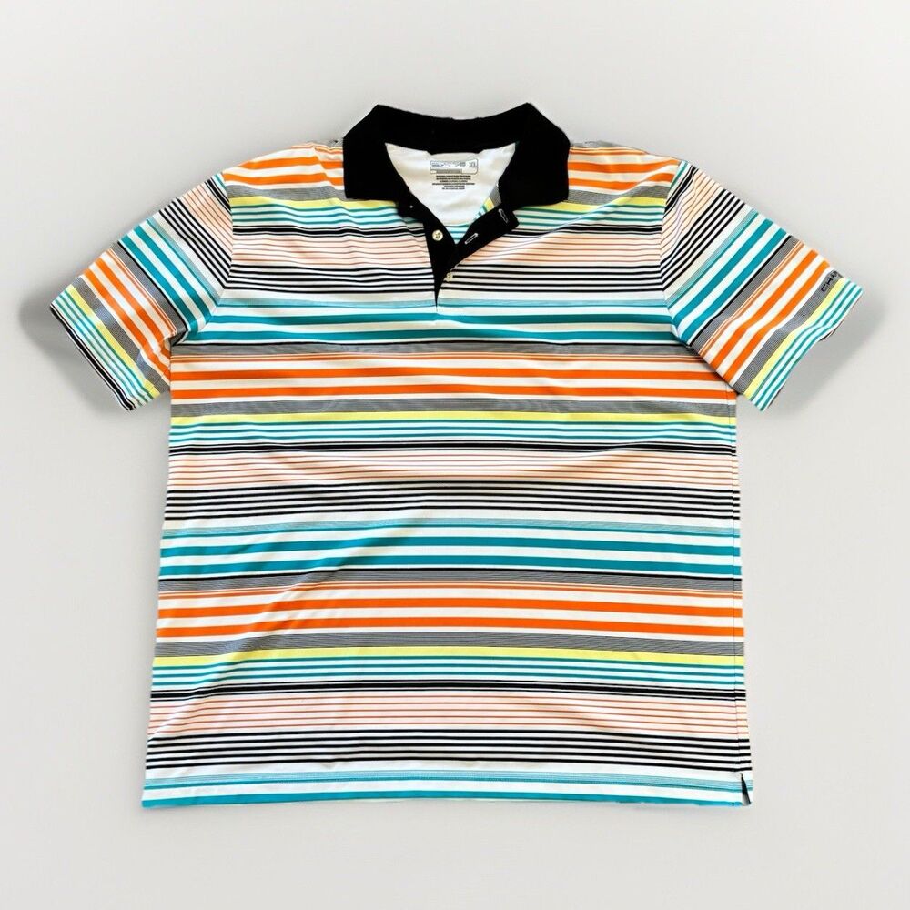 Chaps Golf Polo Shirt Men’s XL Striped Orange Teal Stay Dry Performance